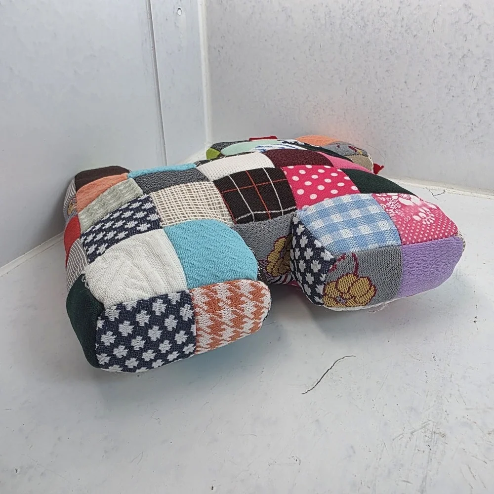 VTG Handmade Patchwork Quilt Fabric Dog Plush Stuffed Animal Folk Art Cottage